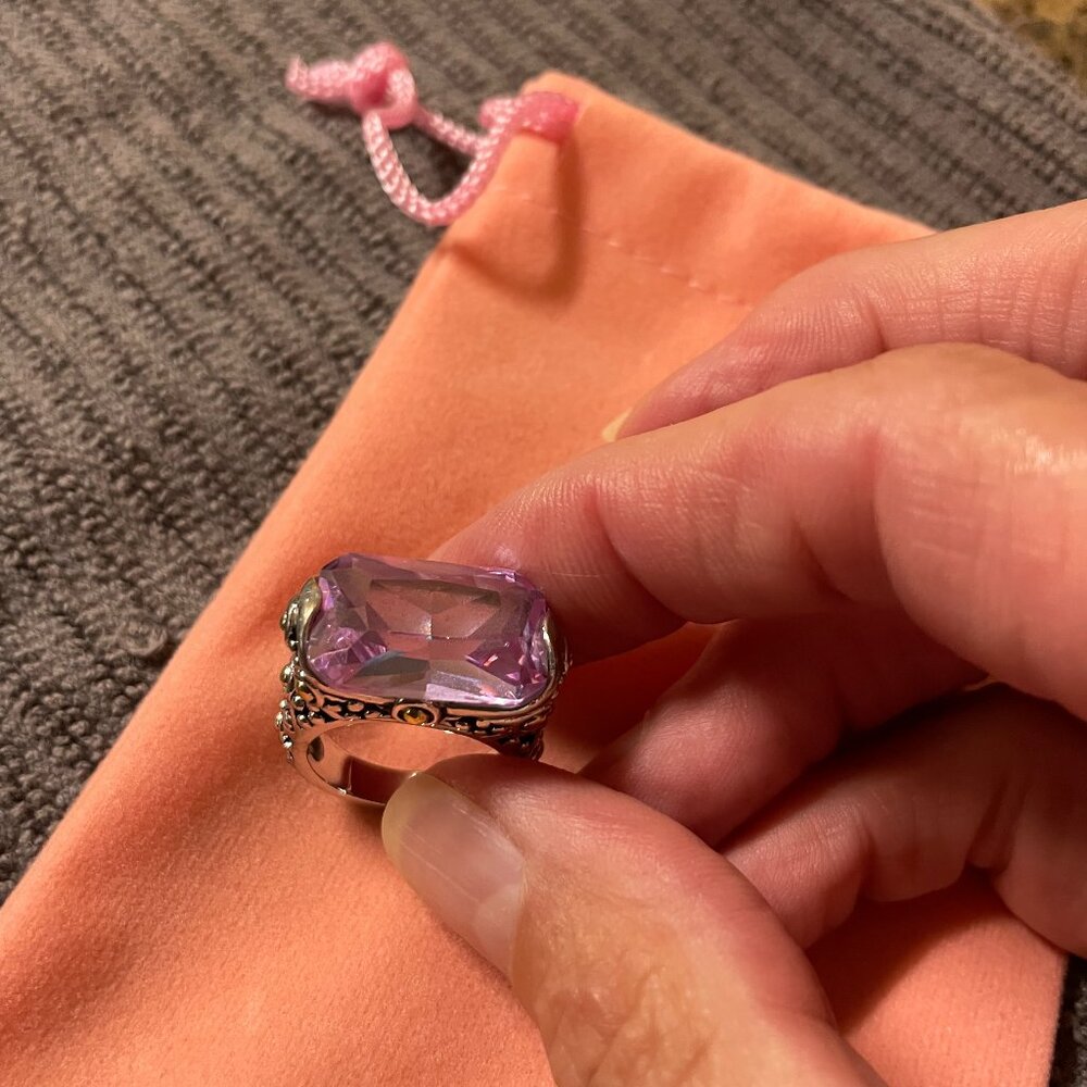 Silver Filigree Ring with Lavender stone Sz 6
